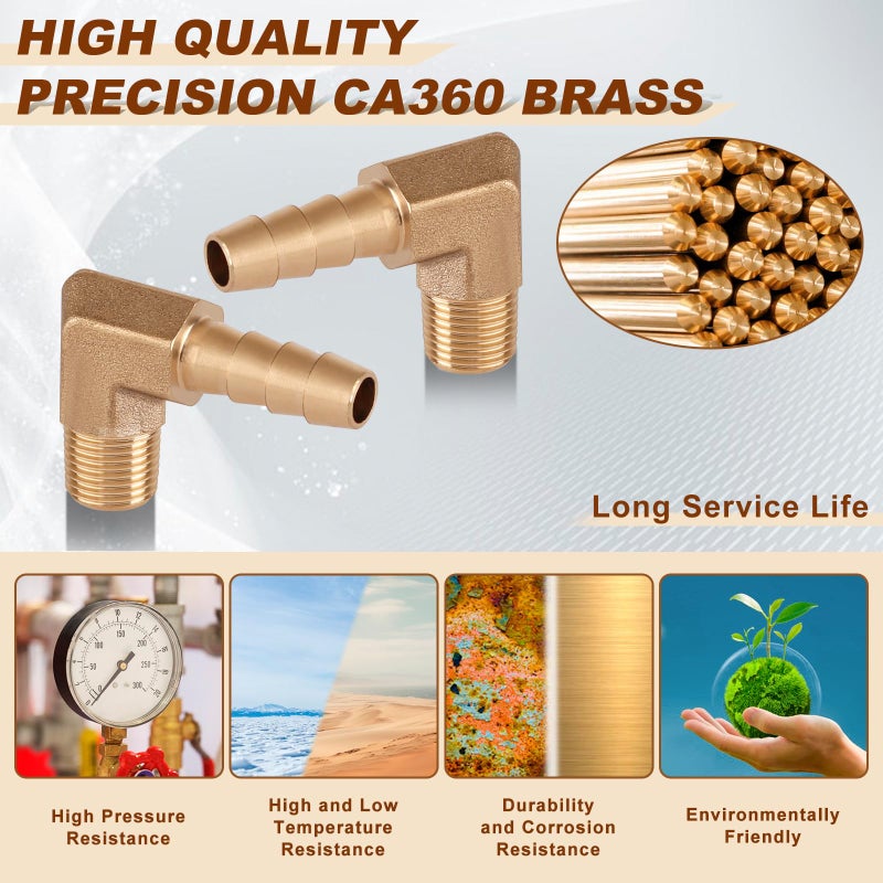 Boeray 5pcs Brass Hose Barb Fittings 90 Degree Elbow 1/4 Inch Barb to 1/8 Inch NPT Male Thread Air Hose Fittings Adapter Connector Water Fuel Air Line Fittings Elbow Fittings - Image 3